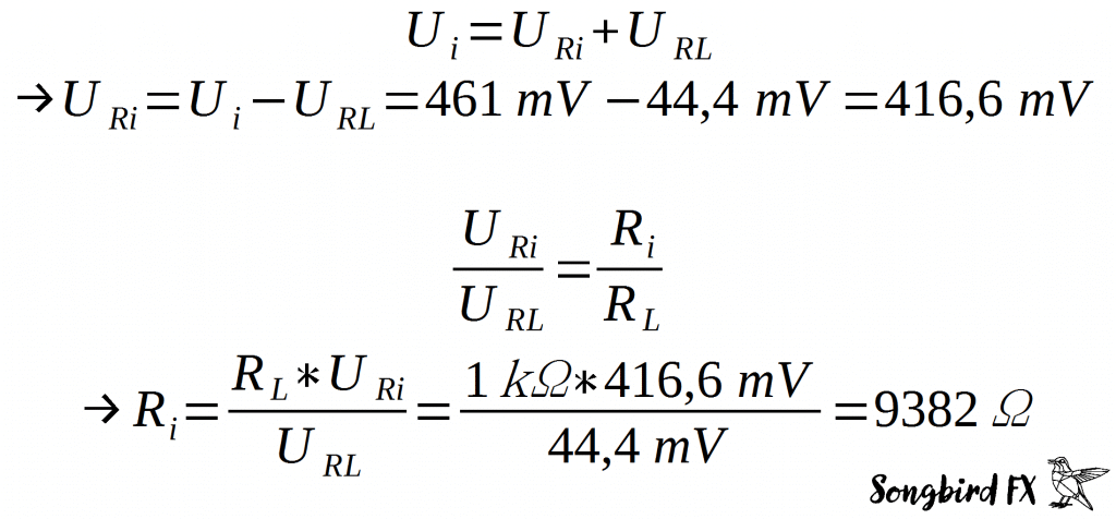 calculation guitar output impedance voltage divider formula