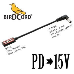 birdcord usb pd power delivery to 15v volt voltage converter cable step up cable songbird fx songcord 15 volt 15-volt 12v 9v 18v 19v 20v birdcable
