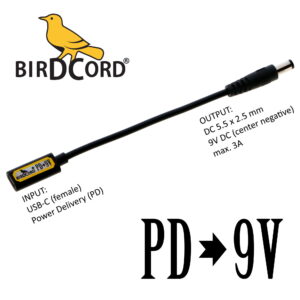 birdcord usb pd power delivery to 9v volt voltage converter cable step up cable songbird fx songcord 9 volt 9-volt 12v 15v 18v 19v 20v birdcable